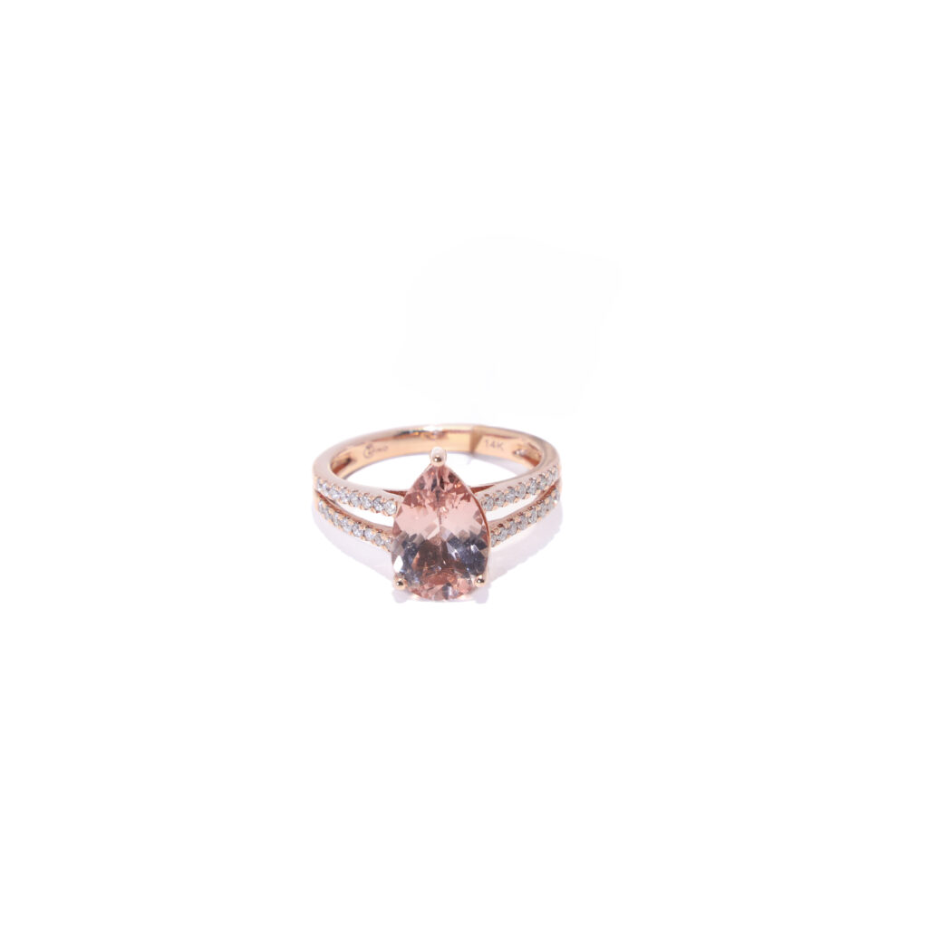 Anillo Morganita Pera y Diamantes Rose Gold