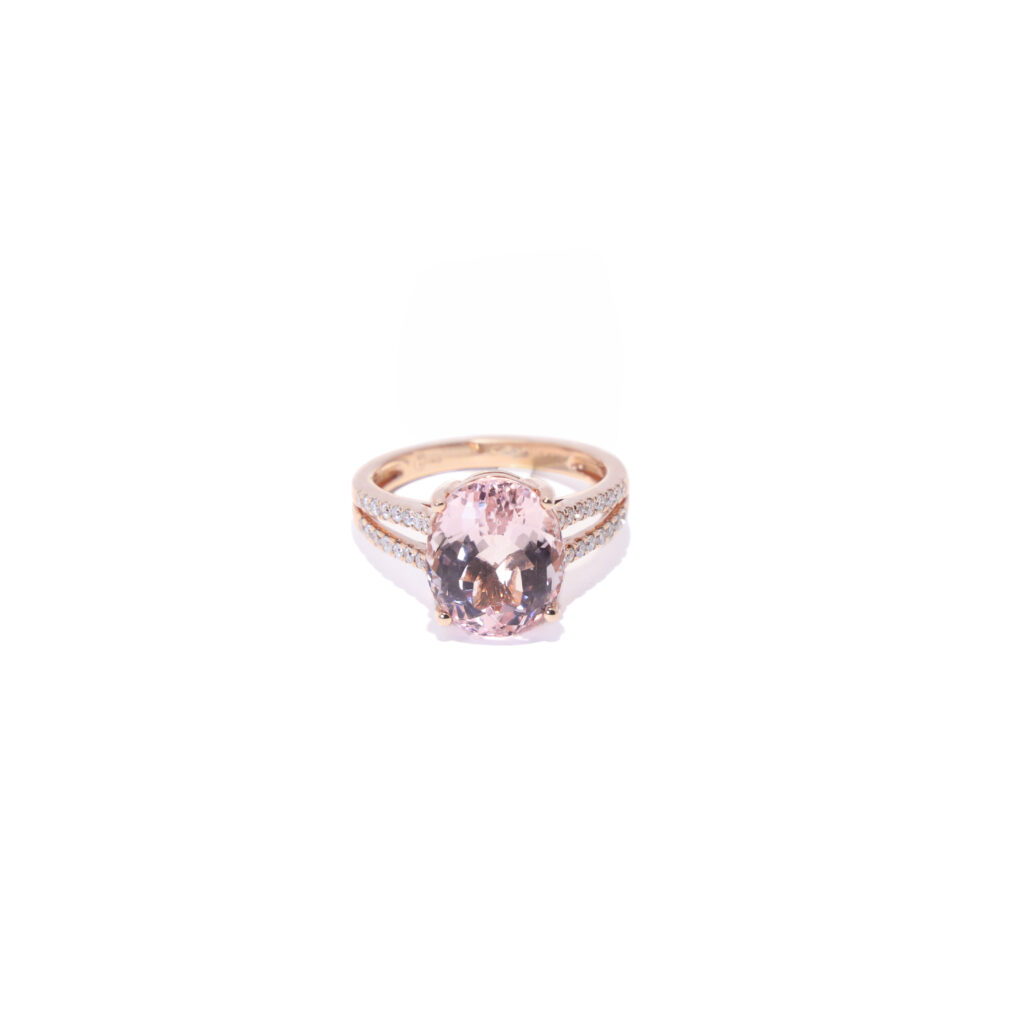 Anillo Morganita Ovalado y Diamantes Rose Gold